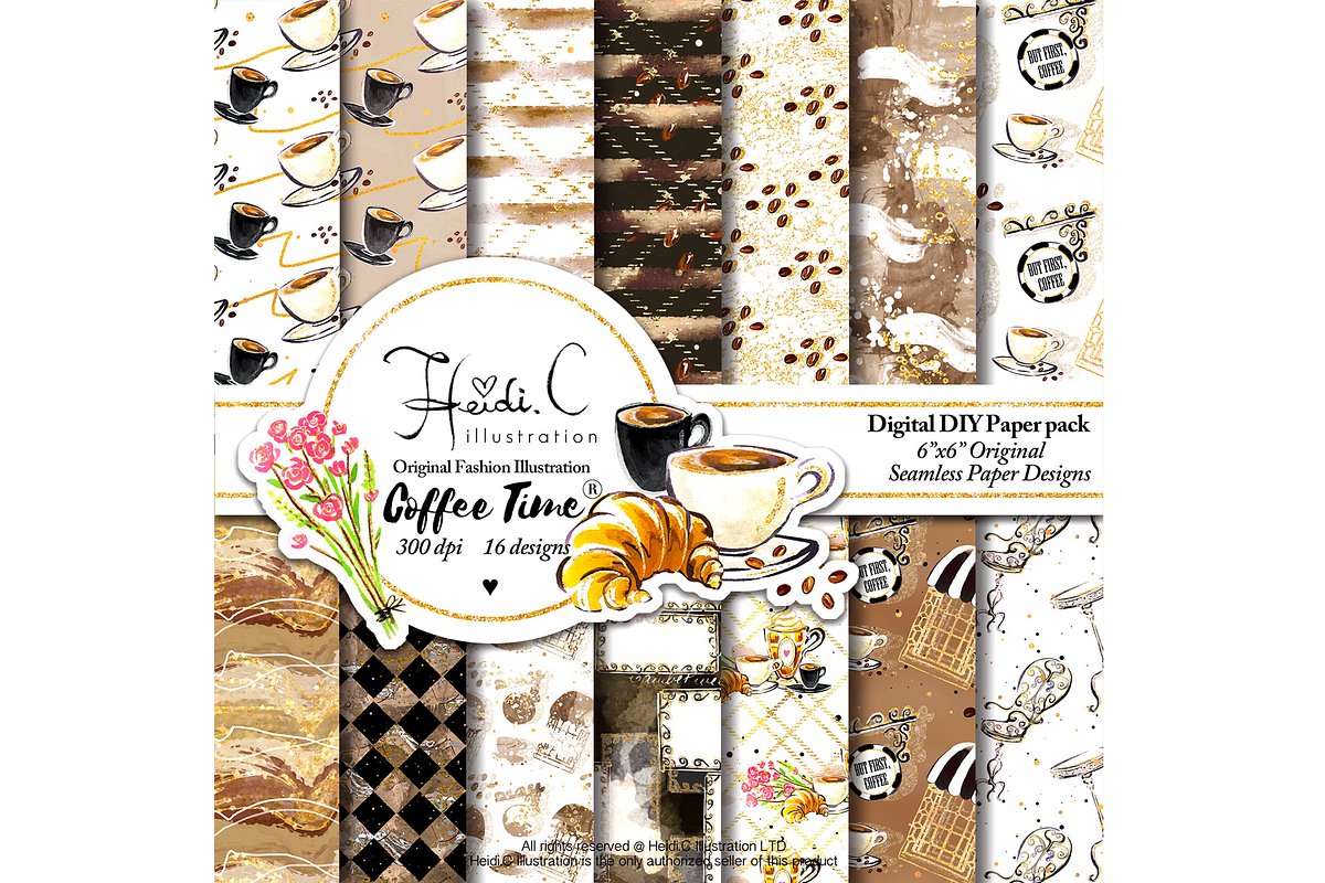 Coffee Time Paper Pack, a Pattern Graphic by HeidiCIllustration (Photo 1 of 5)