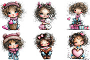 Whimsical Cute Curly Girl Clipart, an Illustration by CraftArtStudio (Thumbnail 5 of 6)