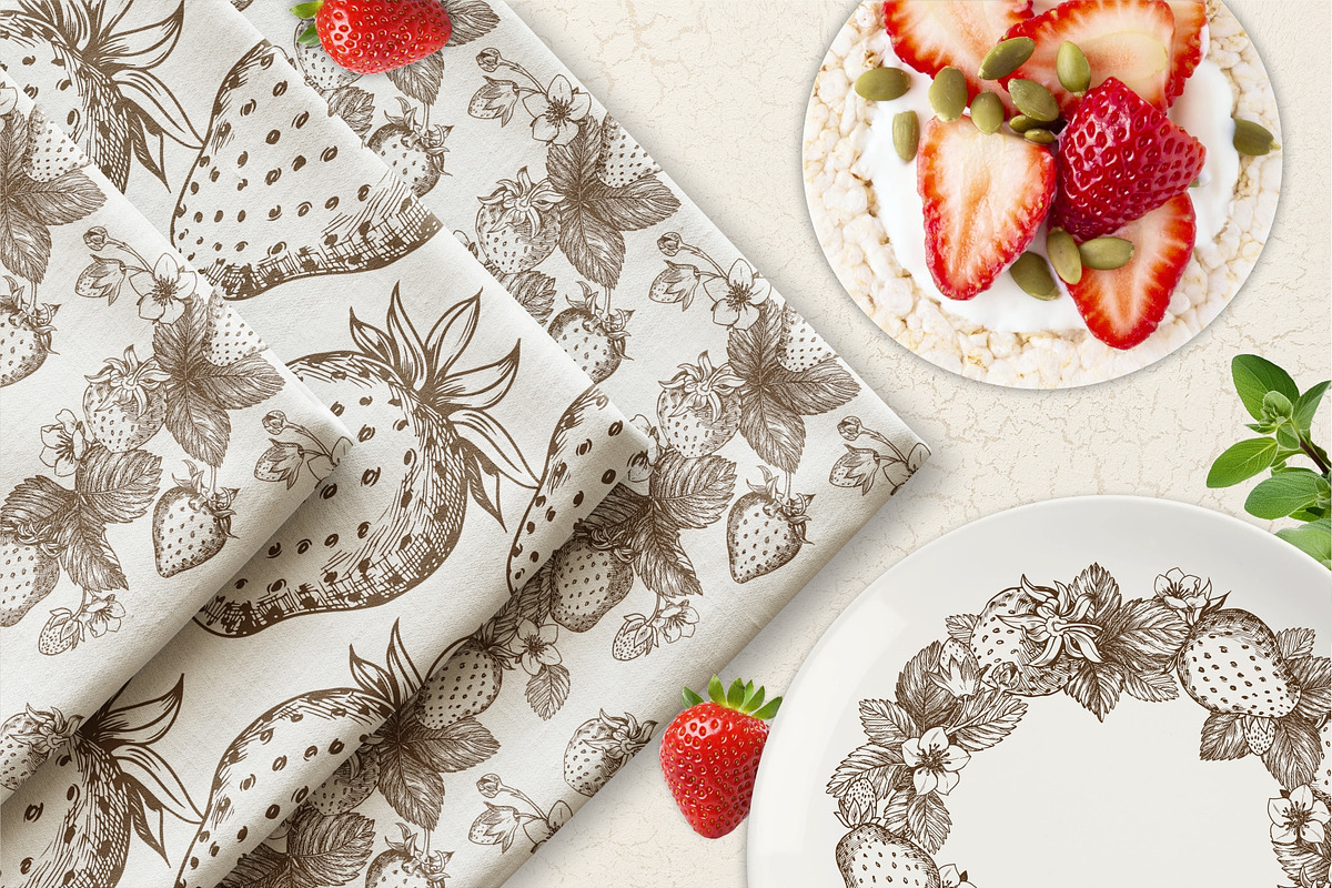 Strawberry. Engraving style vector, a Food Illustration by Tata Pilip (Photo 6 of 6)