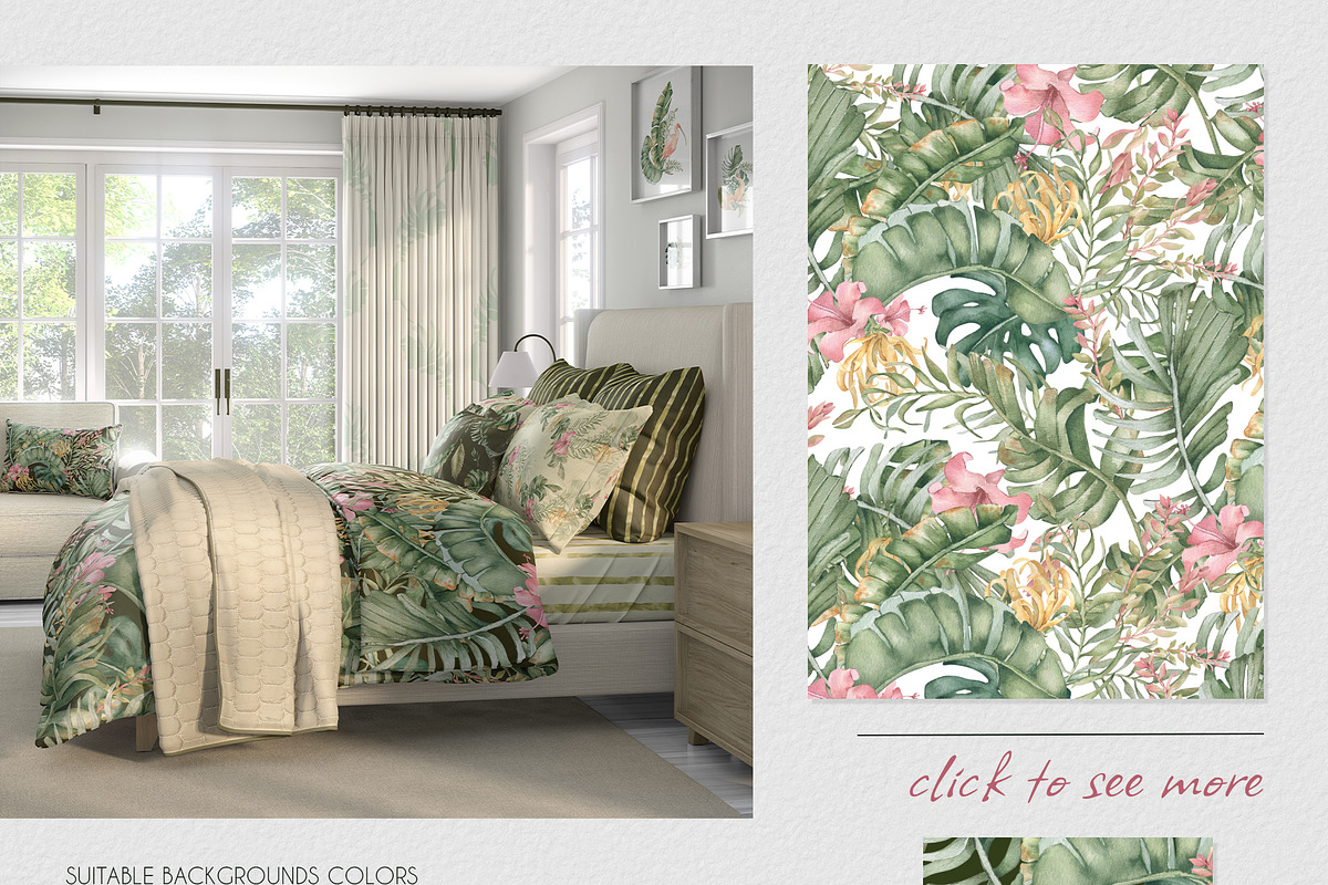 Tropical leaves watercolor patterns, a Pattern Graphic by Kate Lanbina (Photo 2 of 16)