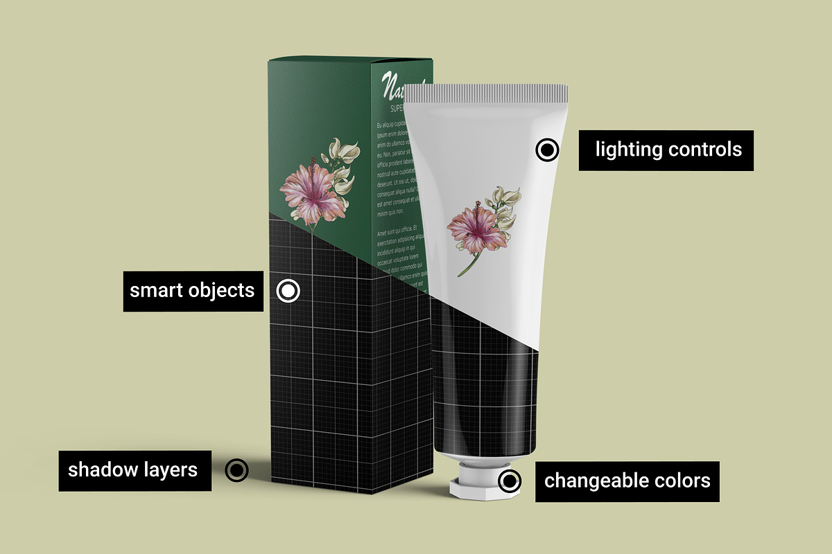 Cosmetic Cream Tube & Box Mockup, a Cups & Container Mockup by Digitalphaser (Photo 2 of 5)