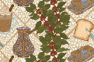 Coffee Ritual Seamless Vector Patter, a Pattern Graphic by NayaChu