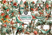 Watercolor Summer Vibe Clipart PNG, an Illustration by Canvas Craft (Thumbnail 1 of 7)