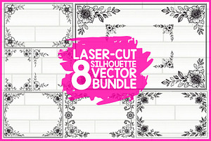 Flower Silhouette Frame Bundle, an Illustration by Creativeshirt