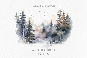 Watercolor forest clipart PNG, an Object Graphic by MyLittleMeow