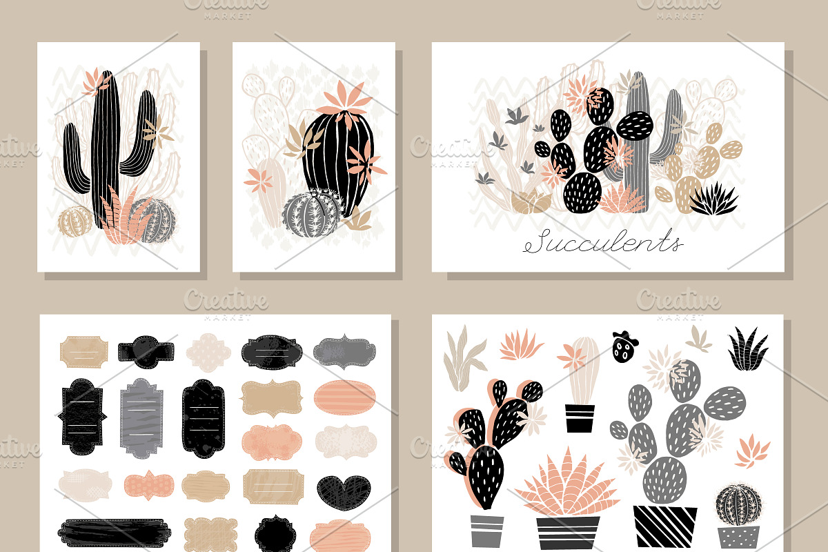 MINI SET Cacti & Succulents Vector, a Decorative Illustration by Iraida_Bearlala (Photo 3 of 4)
