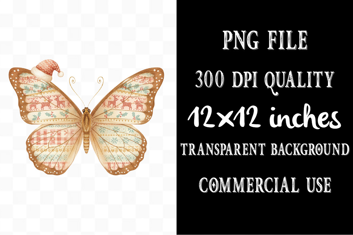 Coquette Christmas Butterfly Clipart, an Illustration by Designking (Photo 4 of 5)