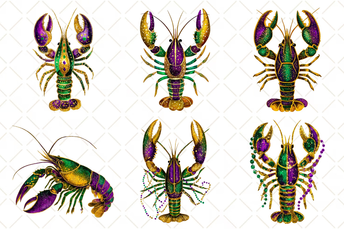 Crawfish Mardi Gras Watercolor, an Illustration by Black Bird Studio (Photo 2 of 6)