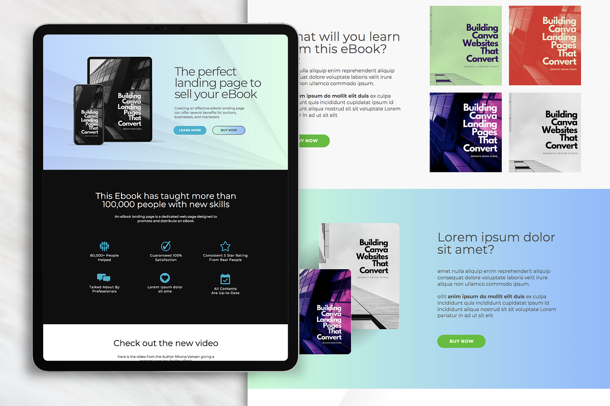 Ebook Landing Page Template Canva, a Landing Page Template by Kromatic Design Studio (Photo 1 of 8)