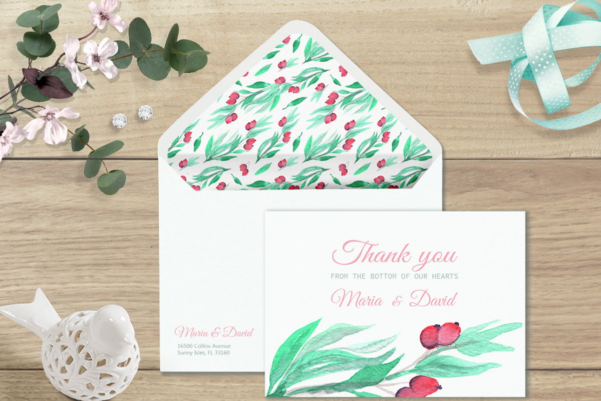 Rosehip Berry Watercolor Wedding Set, an Invitation Template by Love Design (Photo 4 of 12)
