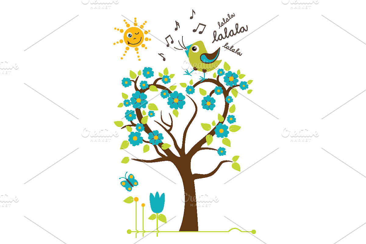 Singing Bird on the tree. Vector, a Background Graphic by kaskadesign
