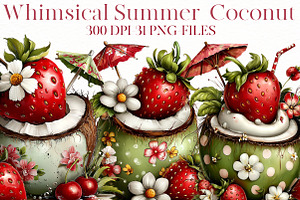whimsical summer coconut clipart, an Illustration by Designworld