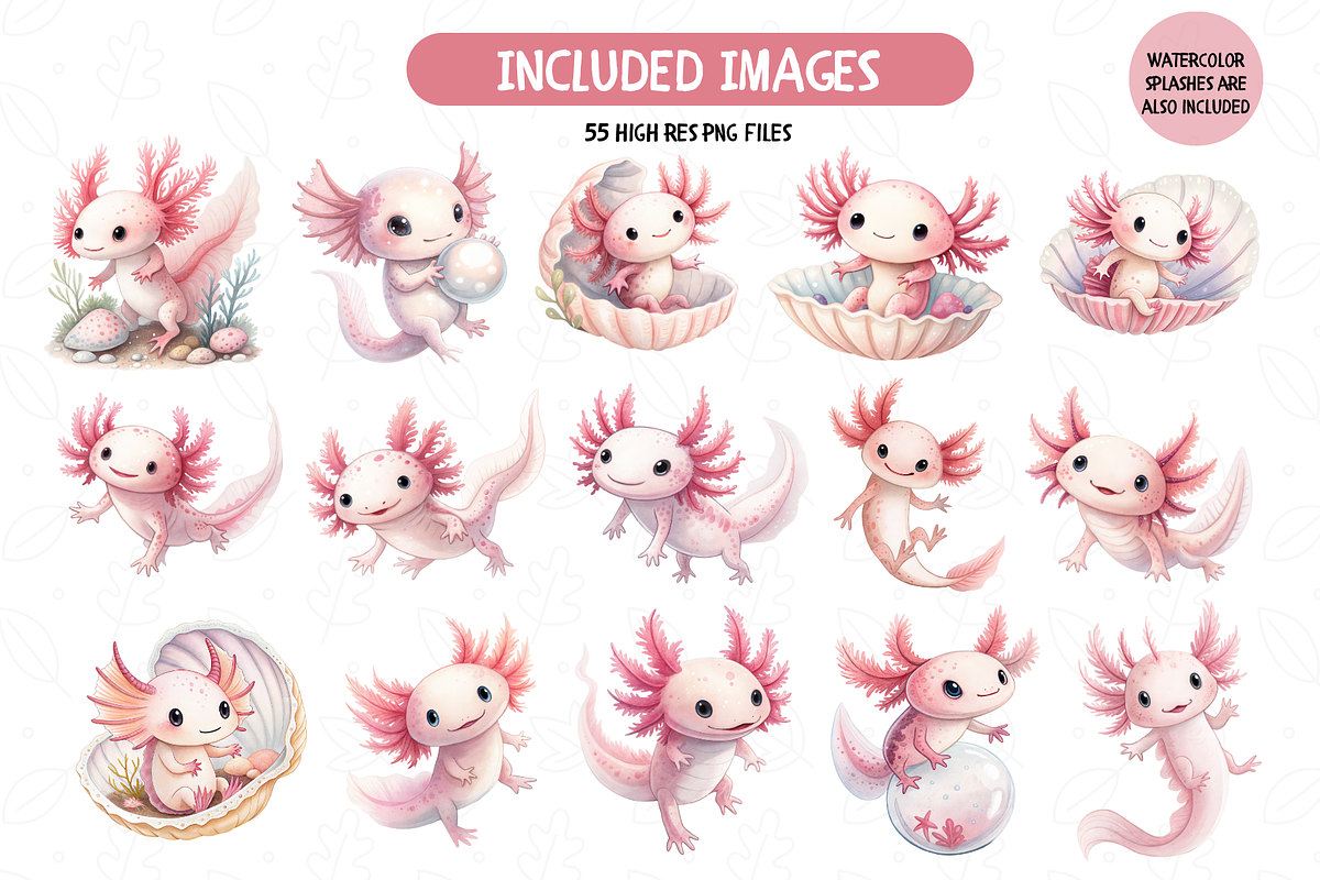 Watercolor Axolotl Clipart Bundle, an Animal Illustration by TatiMockup (Photo 3 of 6)