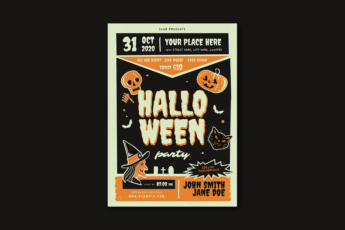 Retro Halloween Party Flyer, a Flyer Template by VectorVactory (Photo 2 of 3)