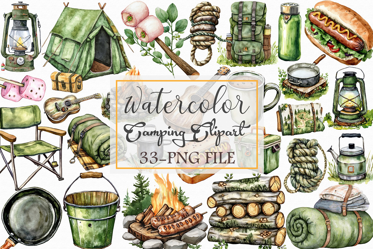 Watercolor Camping Clipart, an Illustration by Libby Wishes (Photo 1 of 4)
