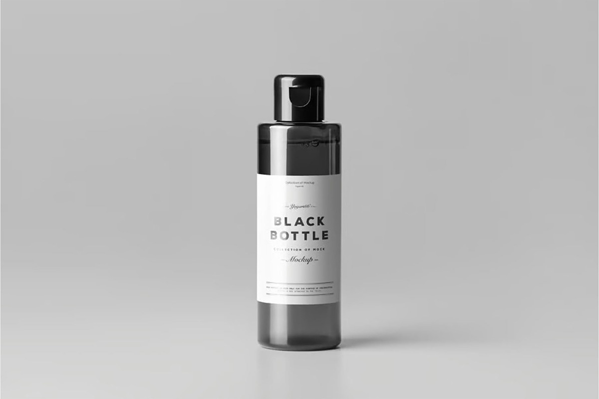 Black Bottles Cosmetic Mockup, a Packaging Mockup by DesignRushMarket (Photo 5 of 8)