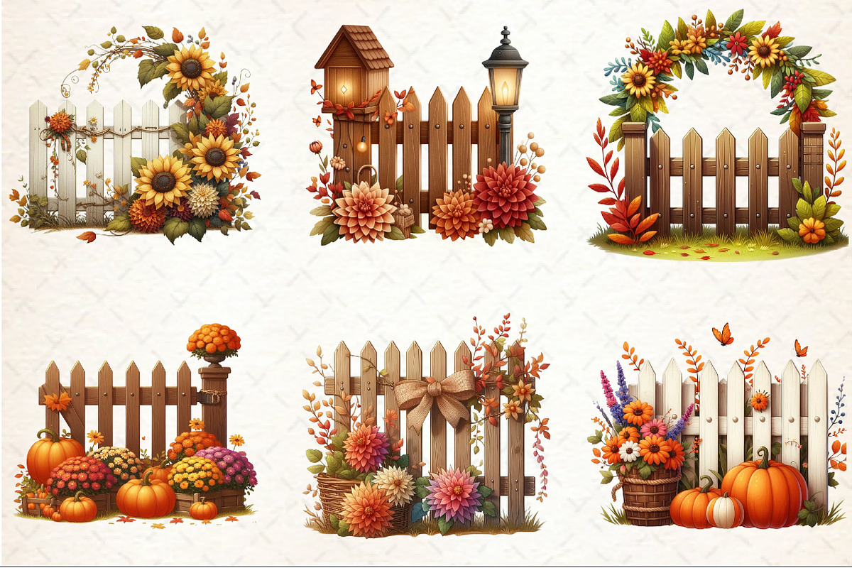 Autumn Flowers Fence Clipart, an Illustration by Rose Art (Photo 4 of 4)