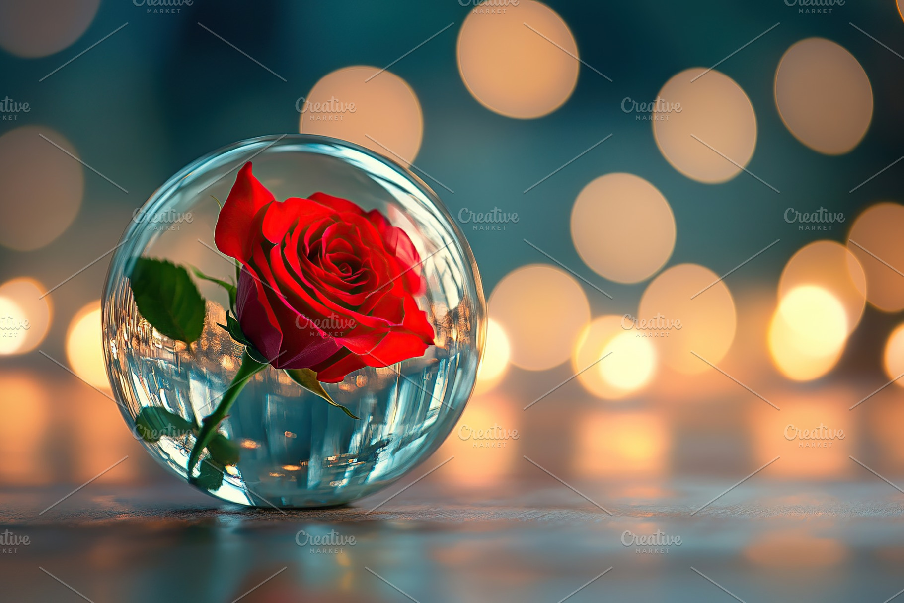 Red glowing rose in transparent glass on lights background, a Nature Photo by AlyaAnd