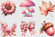 Watercolor Pink Autumn Fall Clipart, an Illustration by Black Bird Studio (Thumbnail 2 of 4)