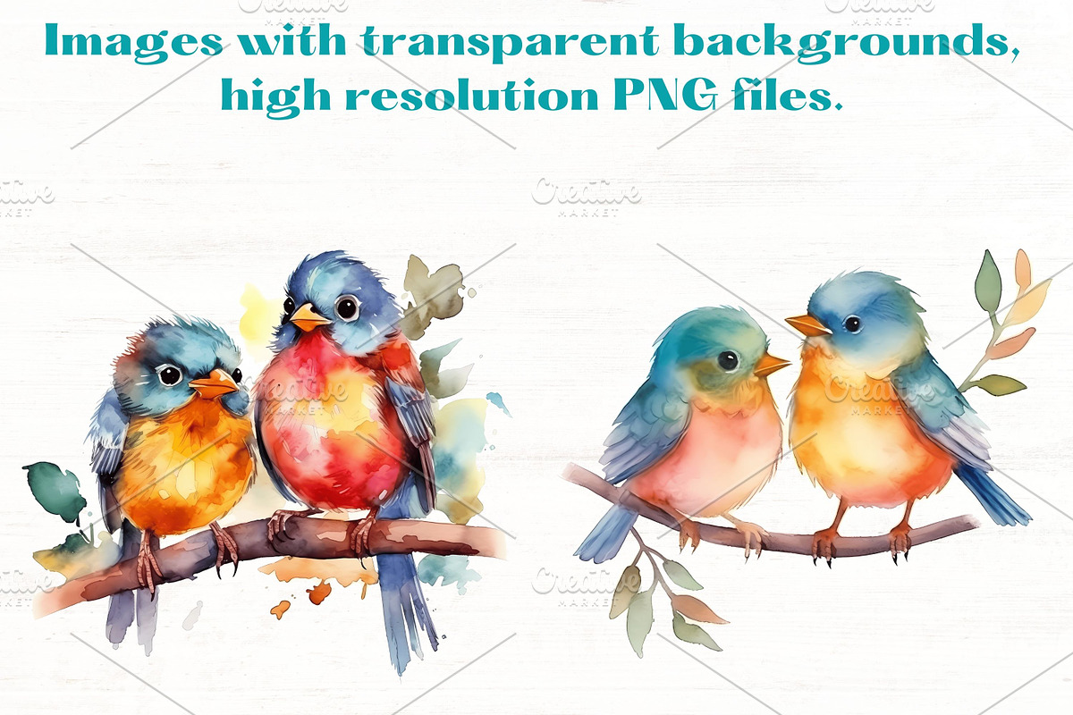 Cute Song Birds Watercolor Clipart, an Animal Illustration by Mermaids Cove (Photo 4 of 9)