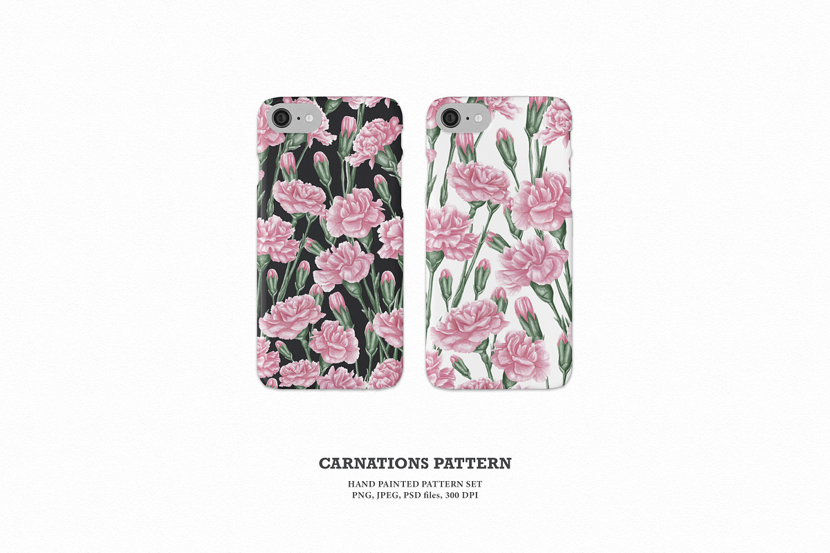 Pink carnation pattern set., a Pattern Graphic by OlyaGutArt (Photo 2 of 7)