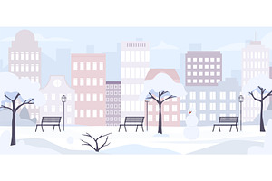 Winter city park. Snowy empty garden, an Object Illustration by Valerie Bodnar