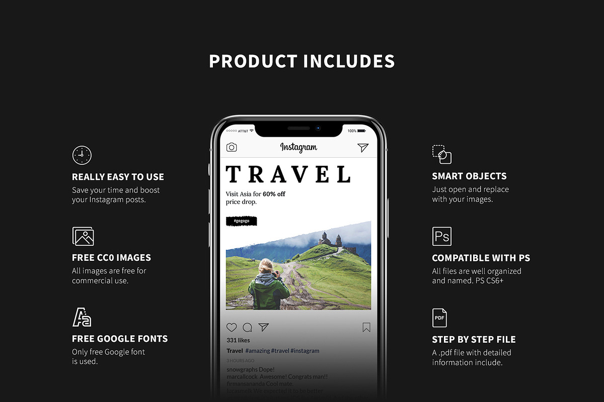 Travel Instagram Posts, a Social Media Template by Milos Knezevic (Photo 2 of 6)