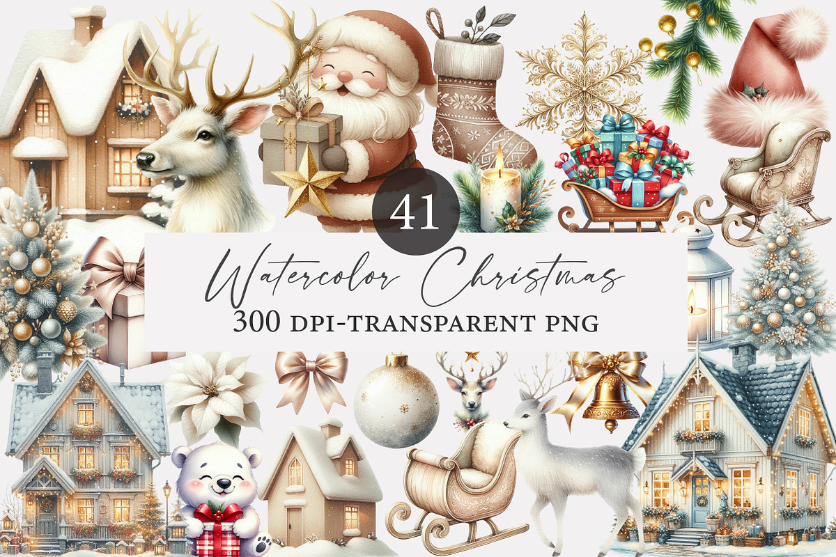 Watercolor Christmas Clipart, an Illustration by Designworld (Photo 1 of 5)