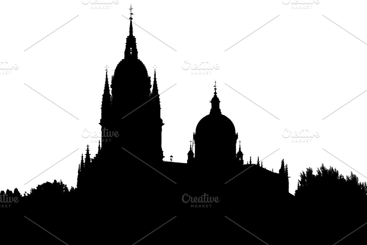 Isolated silhouette of catherdral surrounded by trees, a Background Graphic by DanFLCreativo