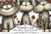 Whimsical Spring Cats Clipart, an Illustration by Designking (Thumbnail 1 of 7)