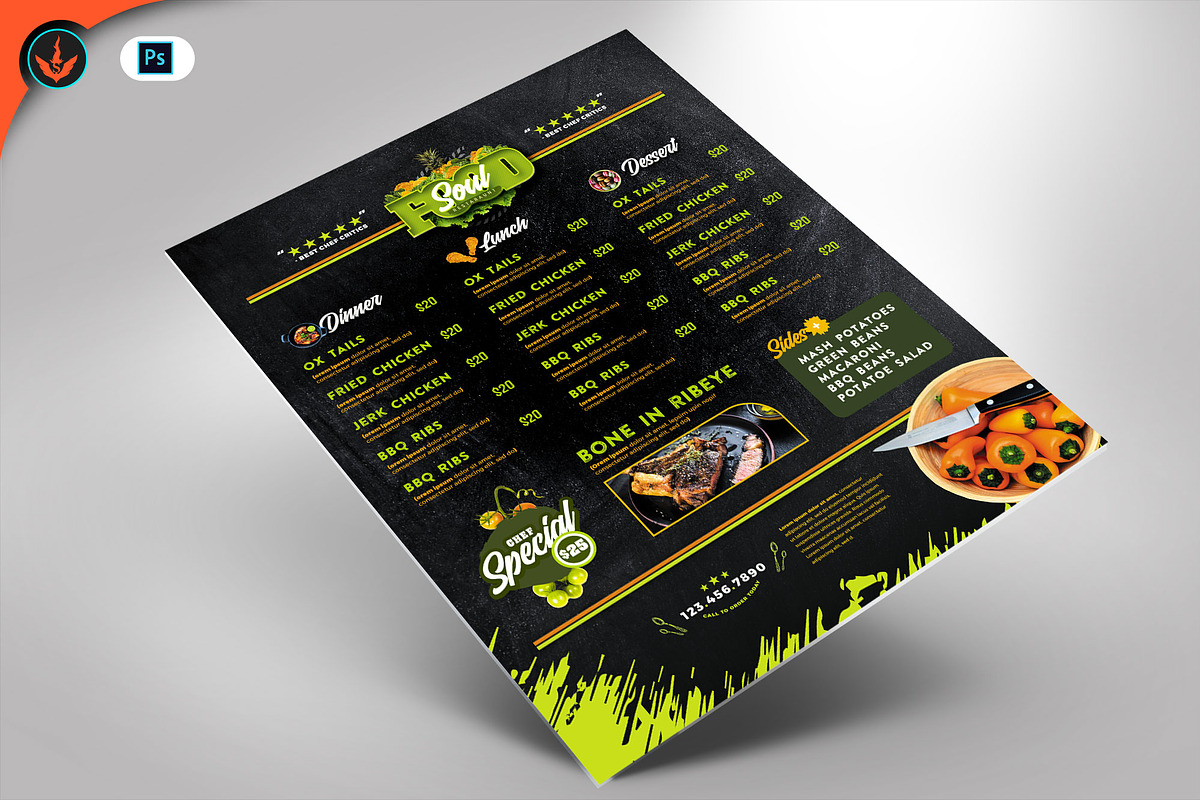 Soul Food Restaurant Menu Flyer, a Flyer Template by SeraphimChris (Photo 2 of 13)