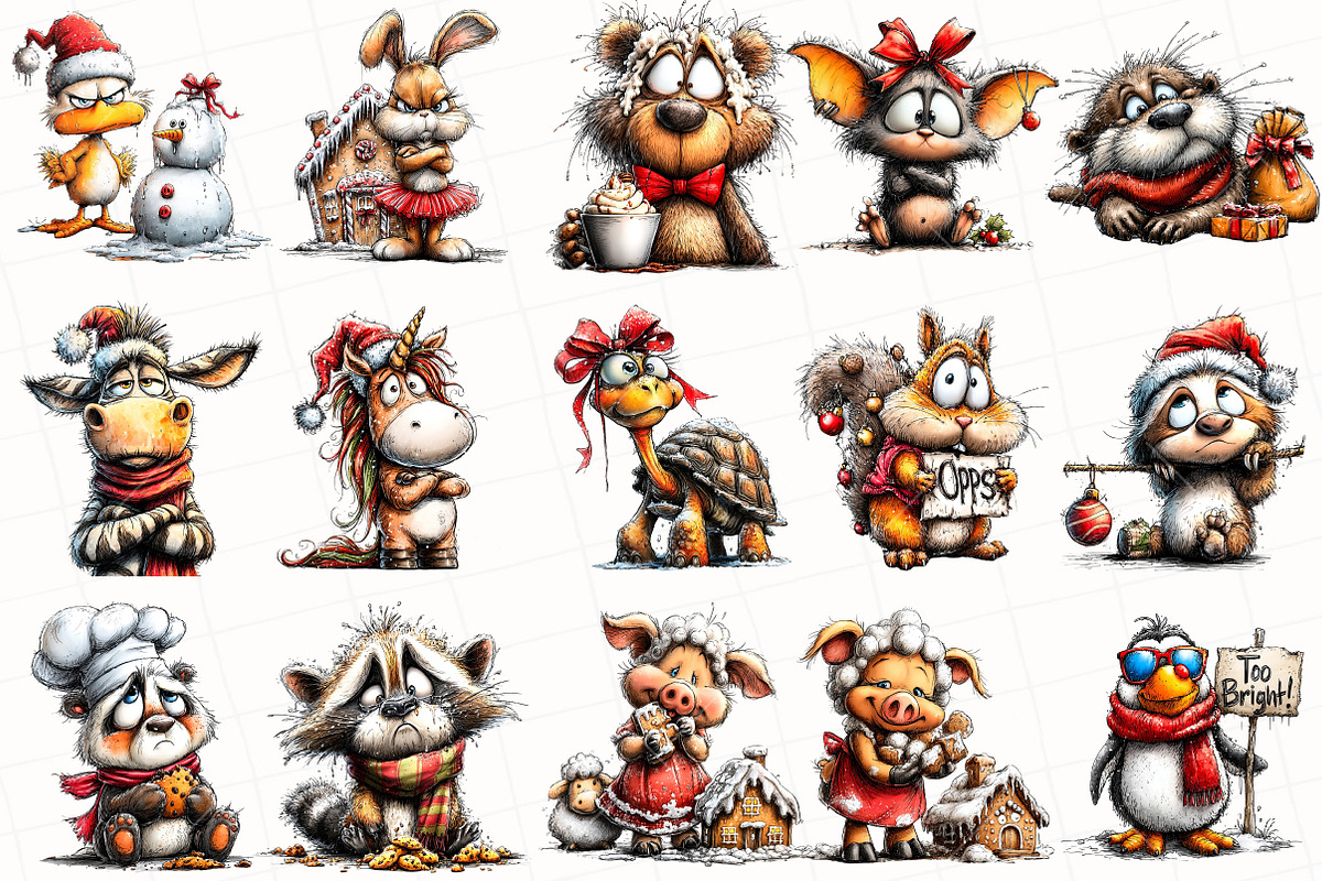 Quirky Christmas Animals Clipart, an Illustration by OK Design (Photo 3 of 6)
