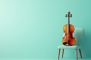 Violin on the chair on mint color background, an Arts & Entertainment Photo by AlyaAnd