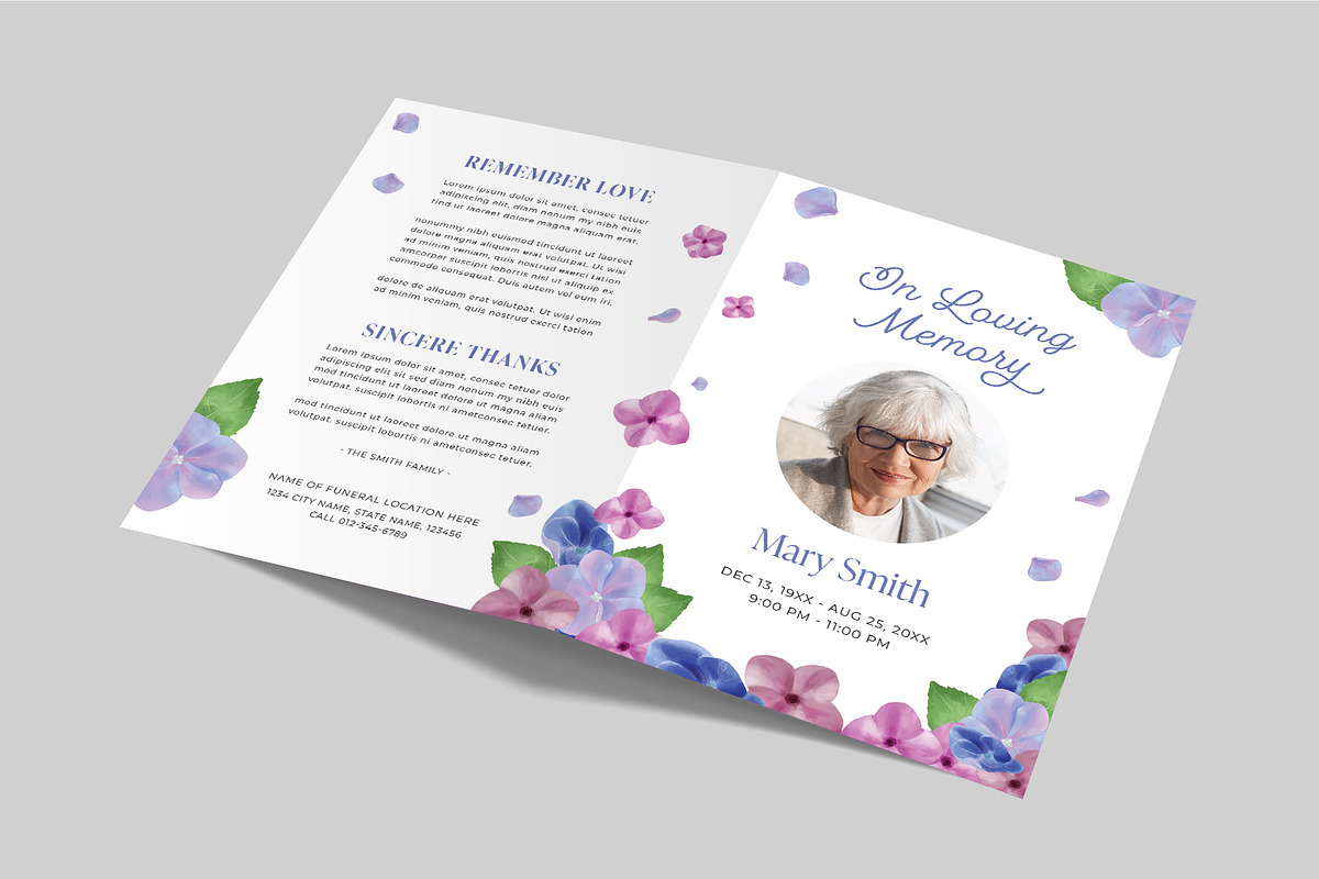 Purple Floral Funeral Program Flyer, a Flyer Template by BrandPacks (Photo 3 of 8)