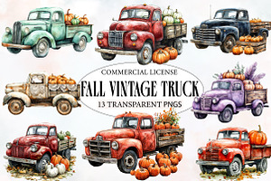 Fall Vintage Truck & Pumpkins, an Illustration by Designworld