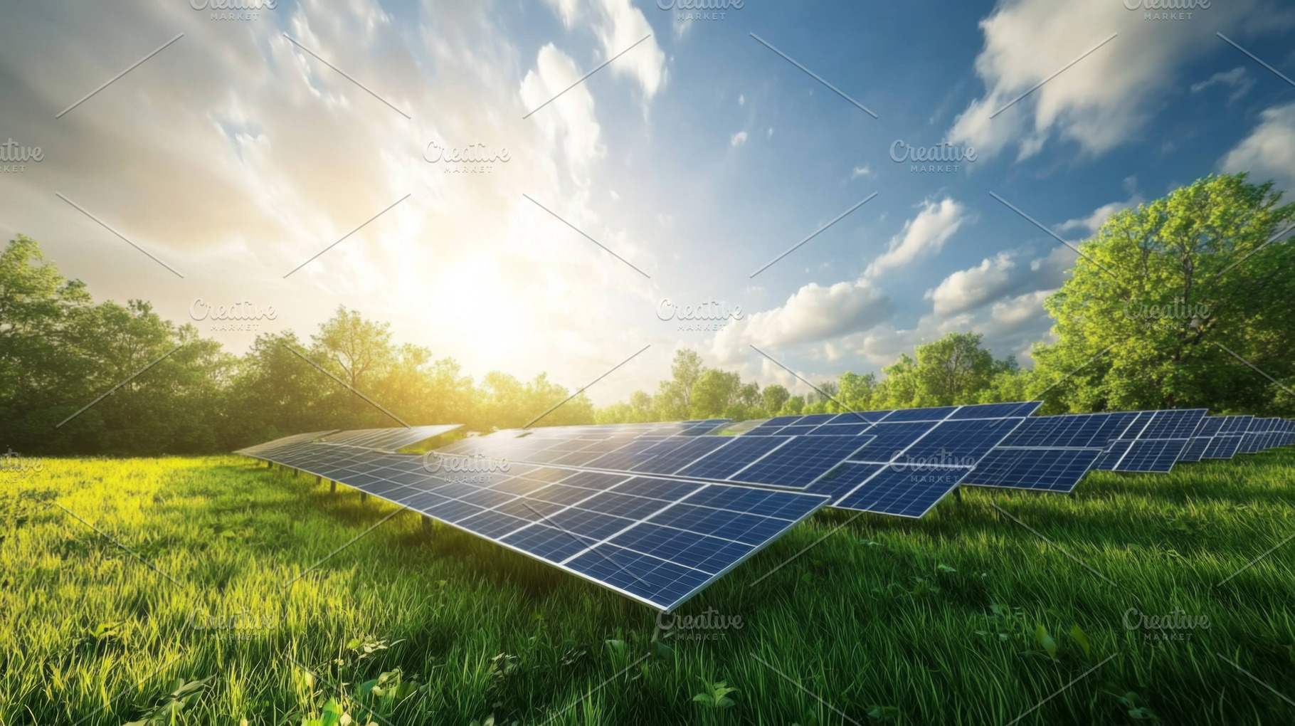 Solar Panels in a Green Field Under a Blue Sky, an Abstract Photo by Natalia Klenova's Shop