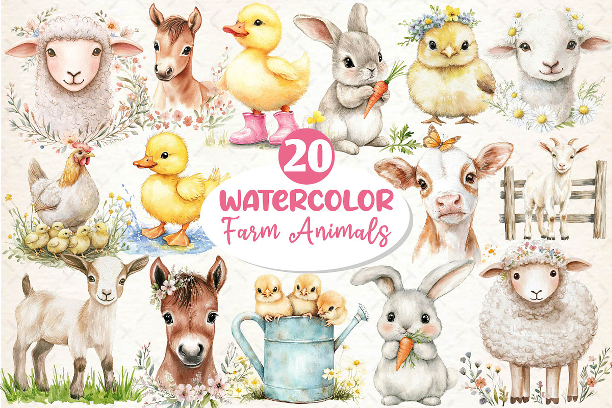 Spring Farm Animals Clipart, an Illustration by Dream Creation (Photo 1 of 5)