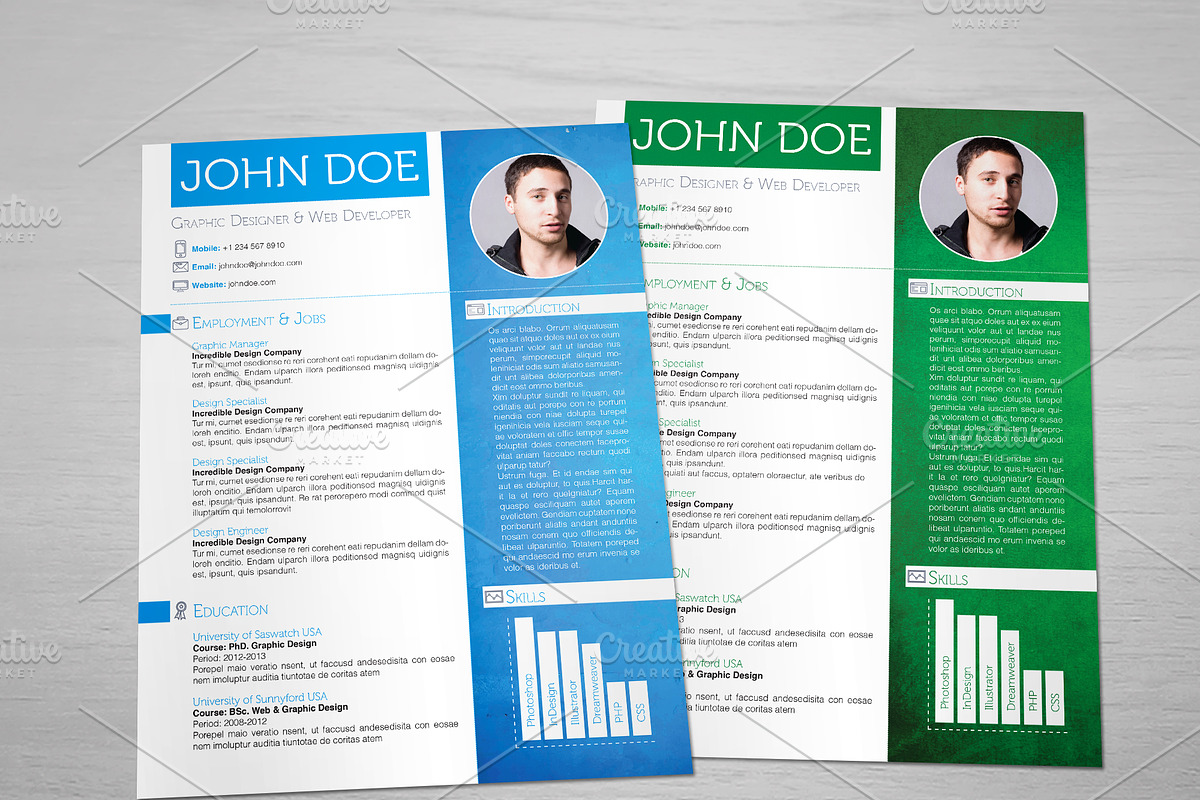 4 Colorful Textured Print Resumes, a Resume Template by Dragoș Neagu (Photo 3 of 4)