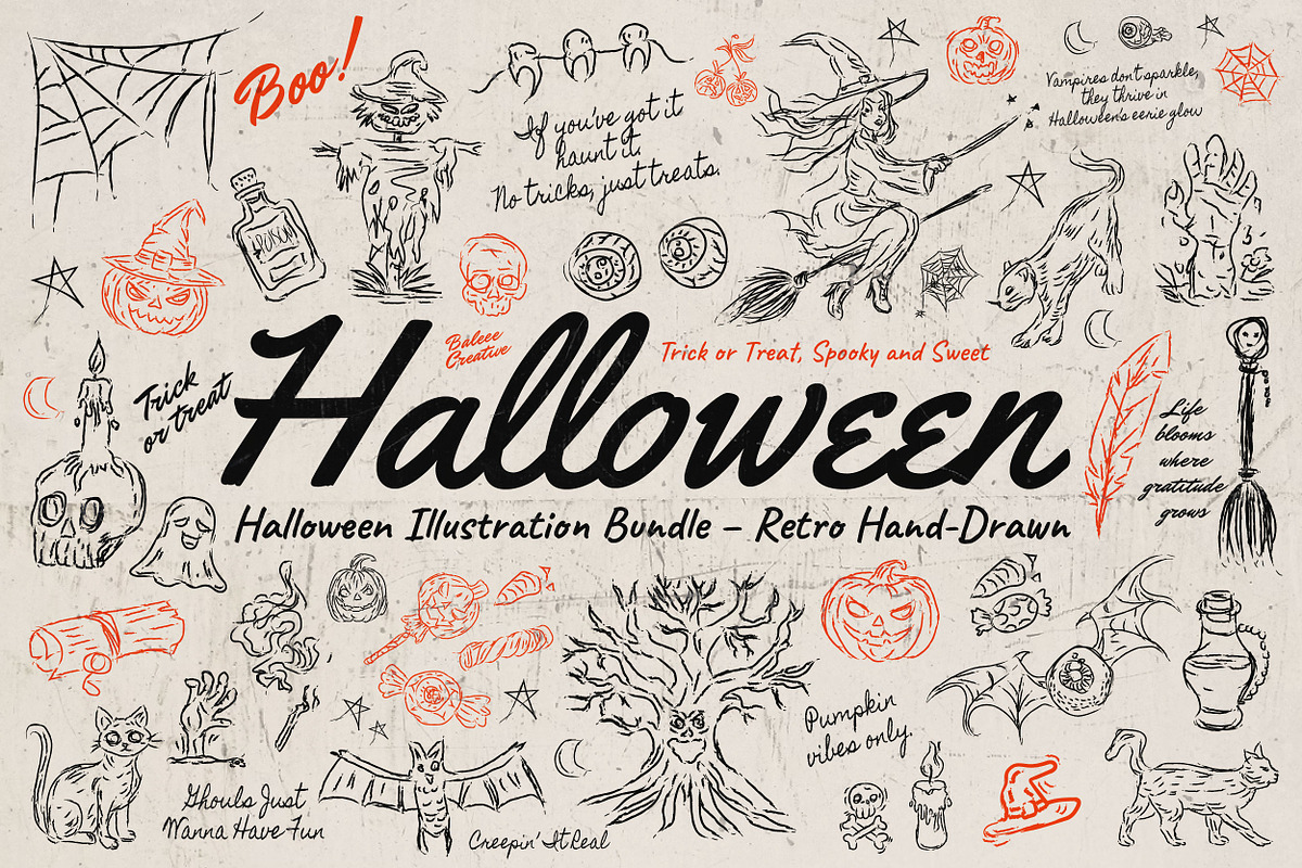 Hand Drawn Spooky Halloween Clipart, an Outline Icon by Baleee (Photo 1 of 5)