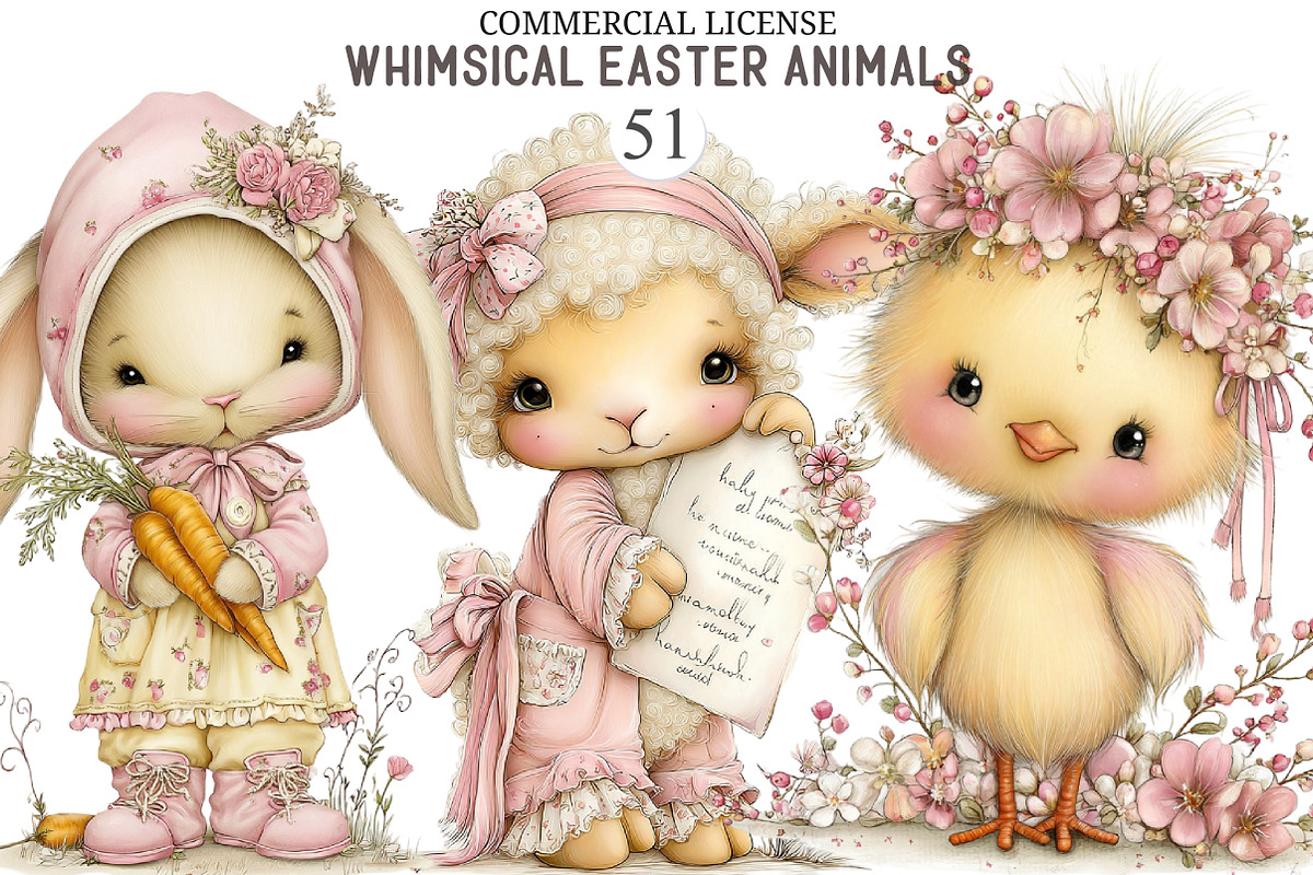 Whimsical Easter Animals Clipart, an Illustration by designcity5 (Photo 1 of 5)