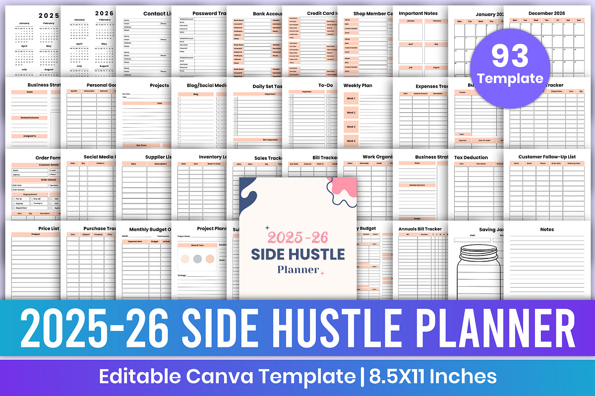 2025-26 Side Hustle Planner Canva, a Stationery Template by Mustafiz (Photo 1 of 11)