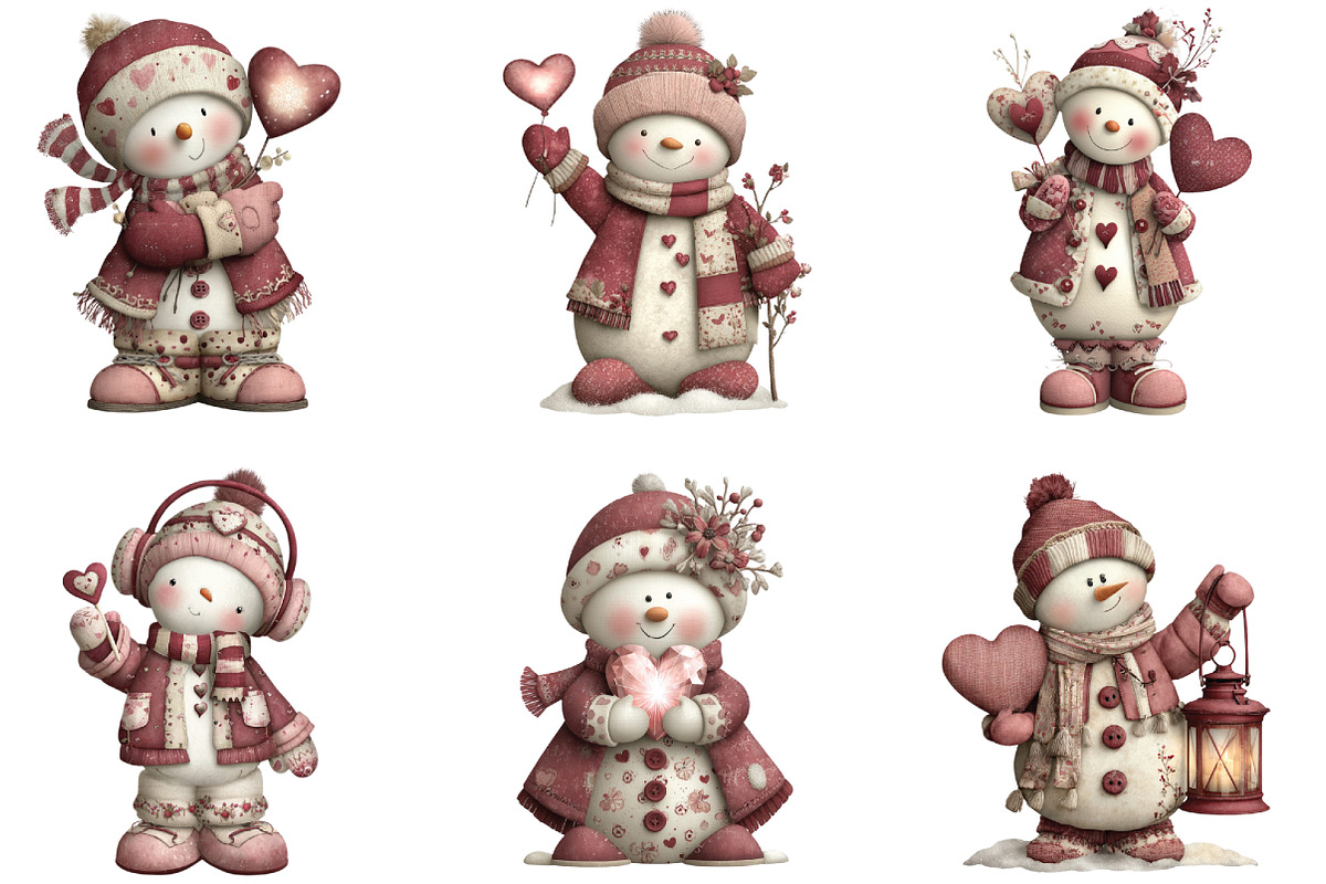 Whimsical Valentine Snowmen Clipart, an Illustration by CraftArtStudio (Photo 5 of 6)