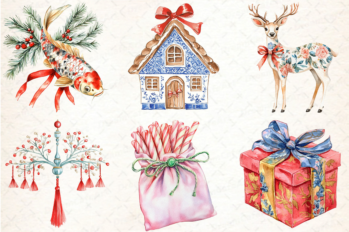 Christmas Chinoiserie Sublimation, an Illustration by DreamCafeArt (Photo 4 of 7)
