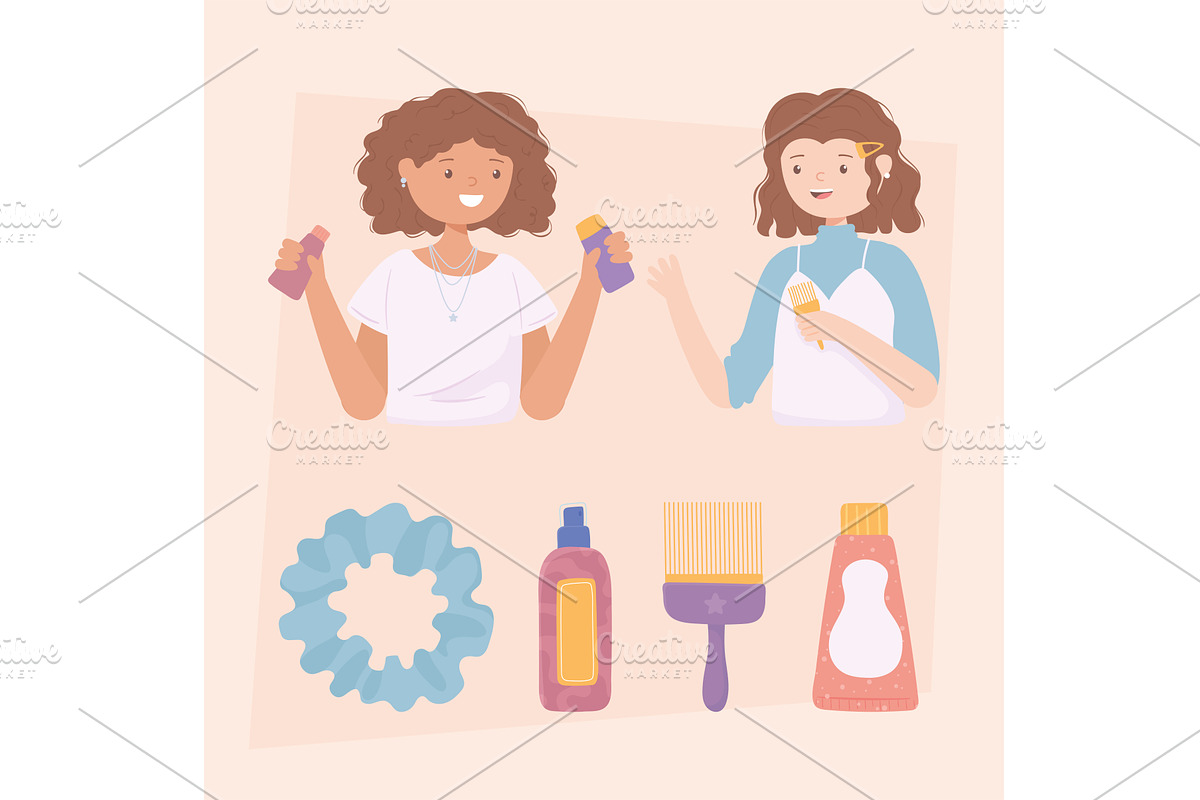 girls curly hair cartoon, a Person Illustration by studiogstock