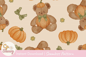 Pumpkin Teddy Autumn Pattern