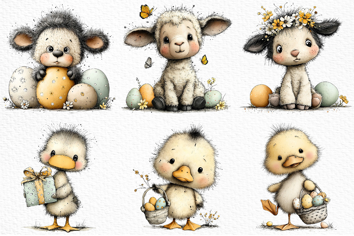 Whimsical Easter Farm Animal Clipart, an Illustration by Craft Nest (Photo 4 of 11)