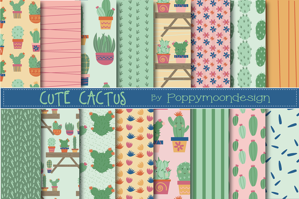 Cute cactus paper, a Pattern Graphic by Poppymoondesign (Photo 1 of 5)