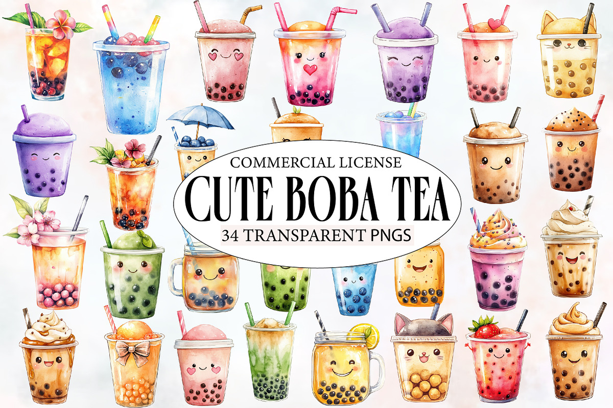 Cute Boba Tea Clipart, an Illustration by Designworld (Photo 1 of 5)
