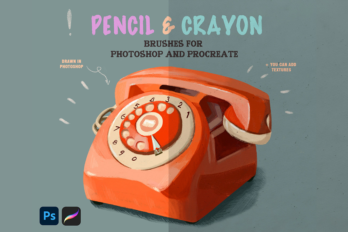 Pencil & Crayon Procreate Photoshop, a Brush Add-On by Spark Studio Brushes (Photo 6 of 7)