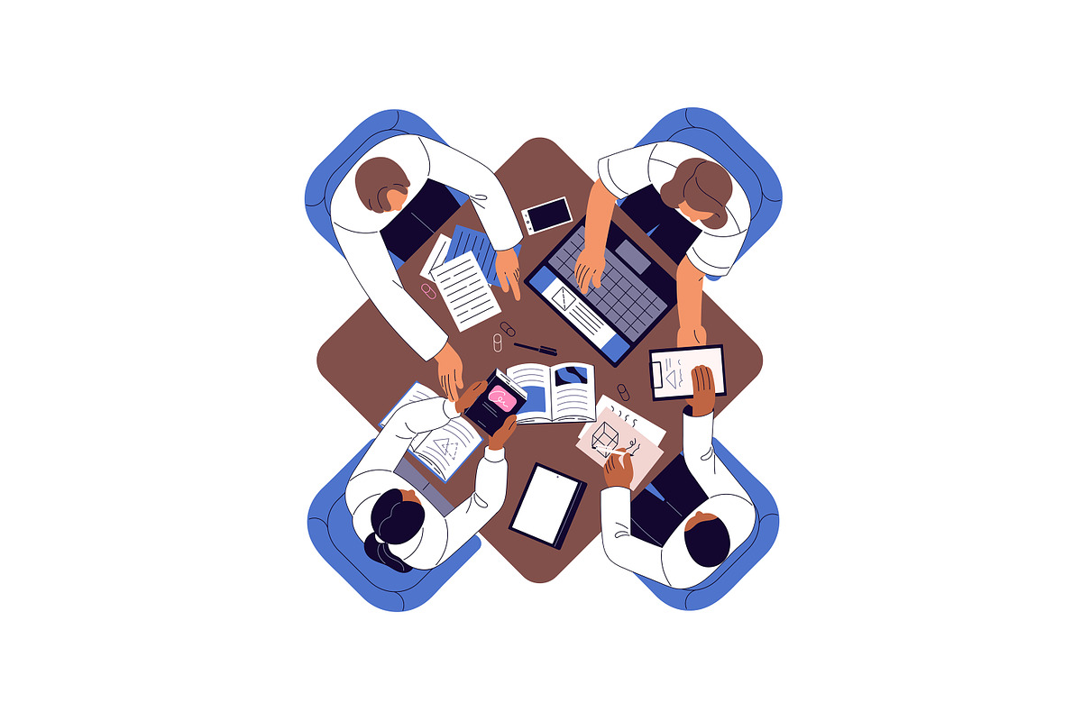 People work at table, top view set, a Work Illustration by PaperTrident (Photo 9 of 9)